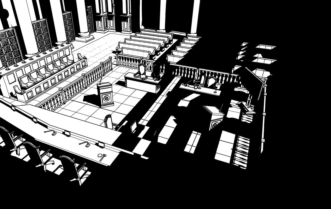 The courtroom from a wide establishing angle